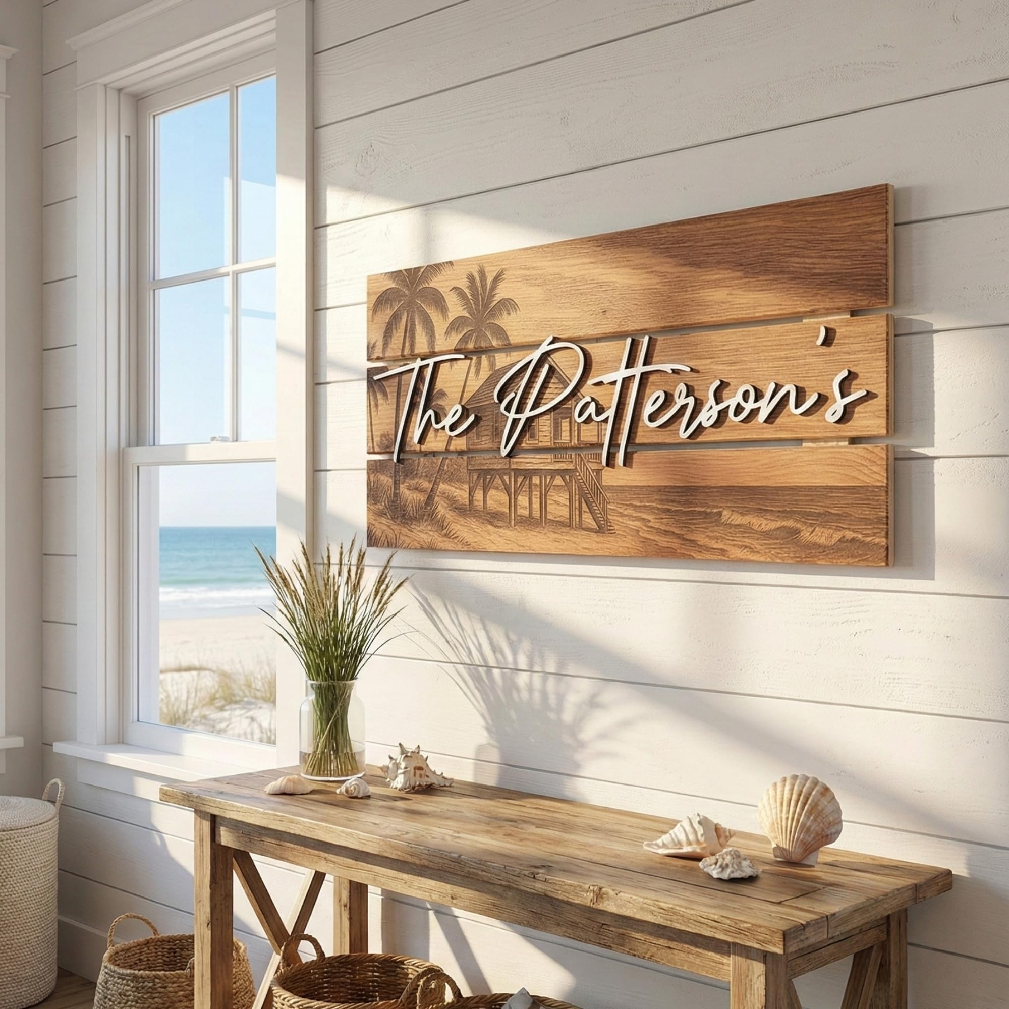 Decorative Wood Family Sign - Coastal Farmhouse Decor | Aydan's Unique Finds