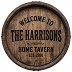 Whiskey Barrel Look Wood Family Name Sign - Personalized Home Bar Wall Sign