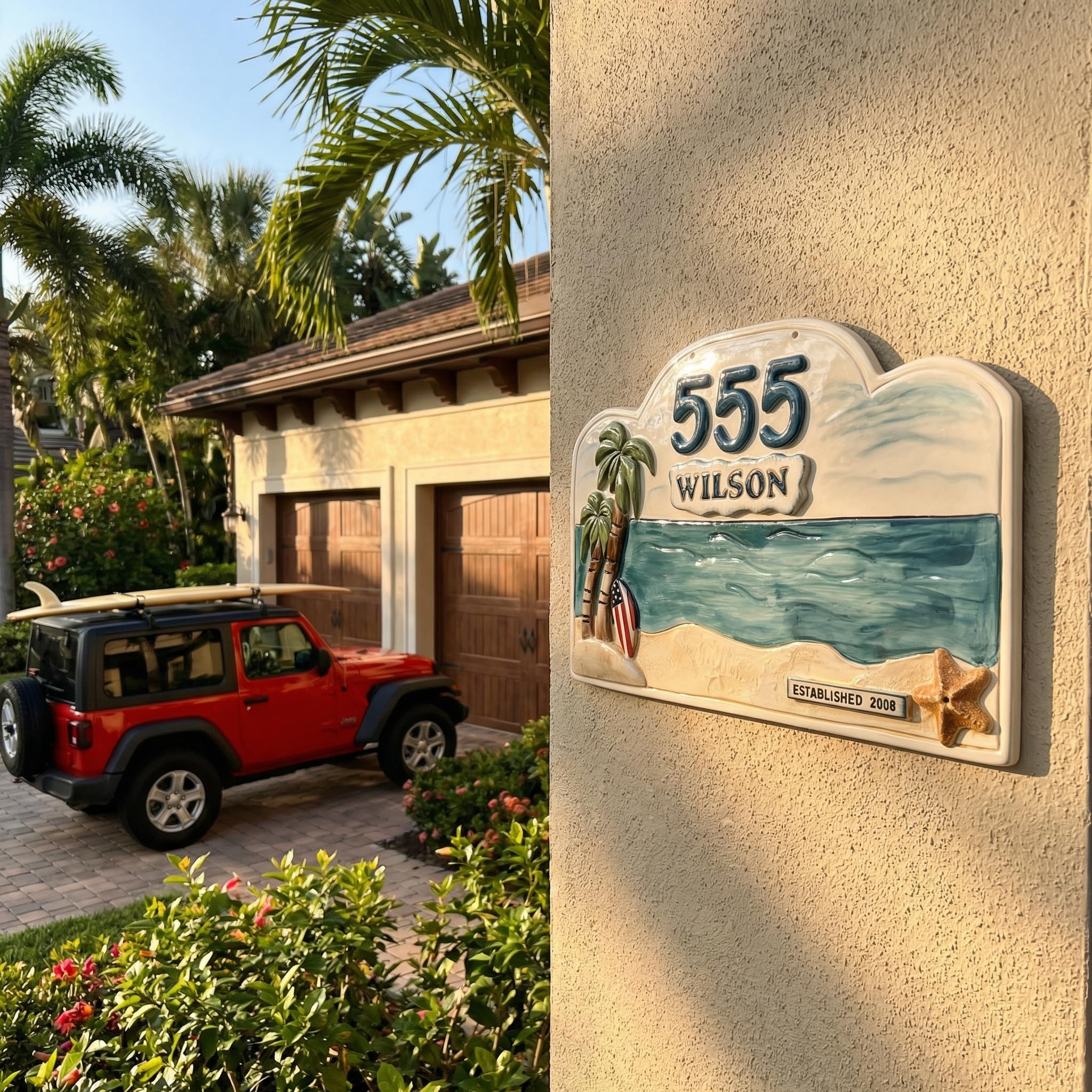 Coastal Palm Tree Ceramic Address Sign - Personalized | Aydan's Unique Finds