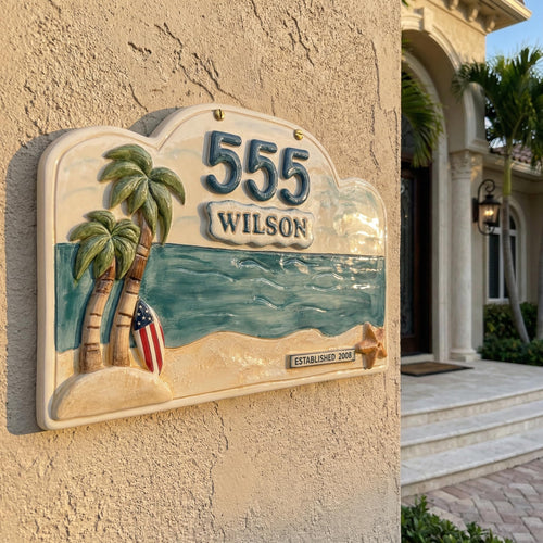 Coastal Palm Tree Ceramic Address Sign - Personalized | Aydan's Unique Finds