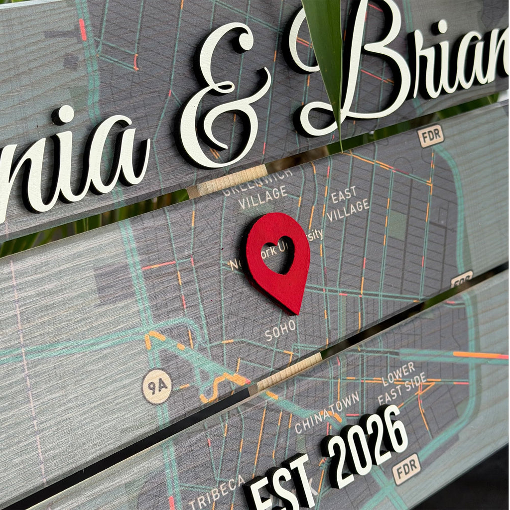 Personalized Map Pallet Sign - Couples Wood Wall Art | Aydan's Unique Finds