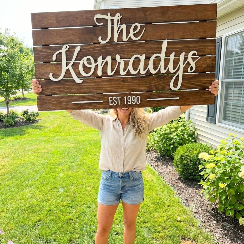 Custom Mountain Family Name Sign - Rustic Wood Wall Decor