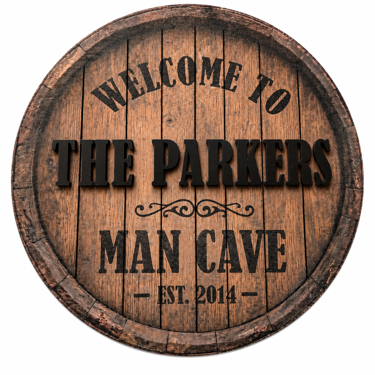Whiskey Barrel Family Name Sign
