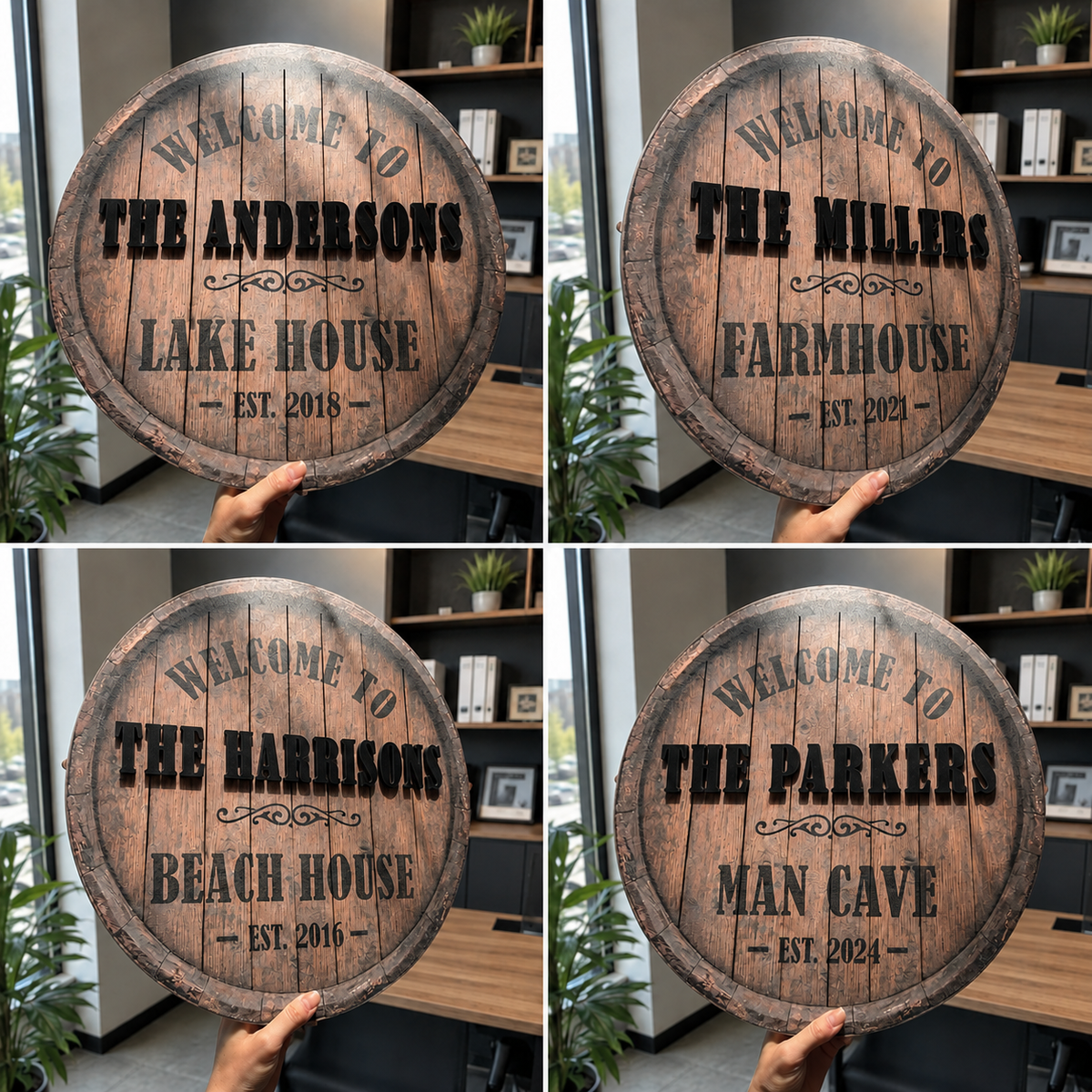 Whiskey Barrel Family Name Sign
