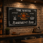 Personalized canvas basement bar sign – custom name man cave wall art