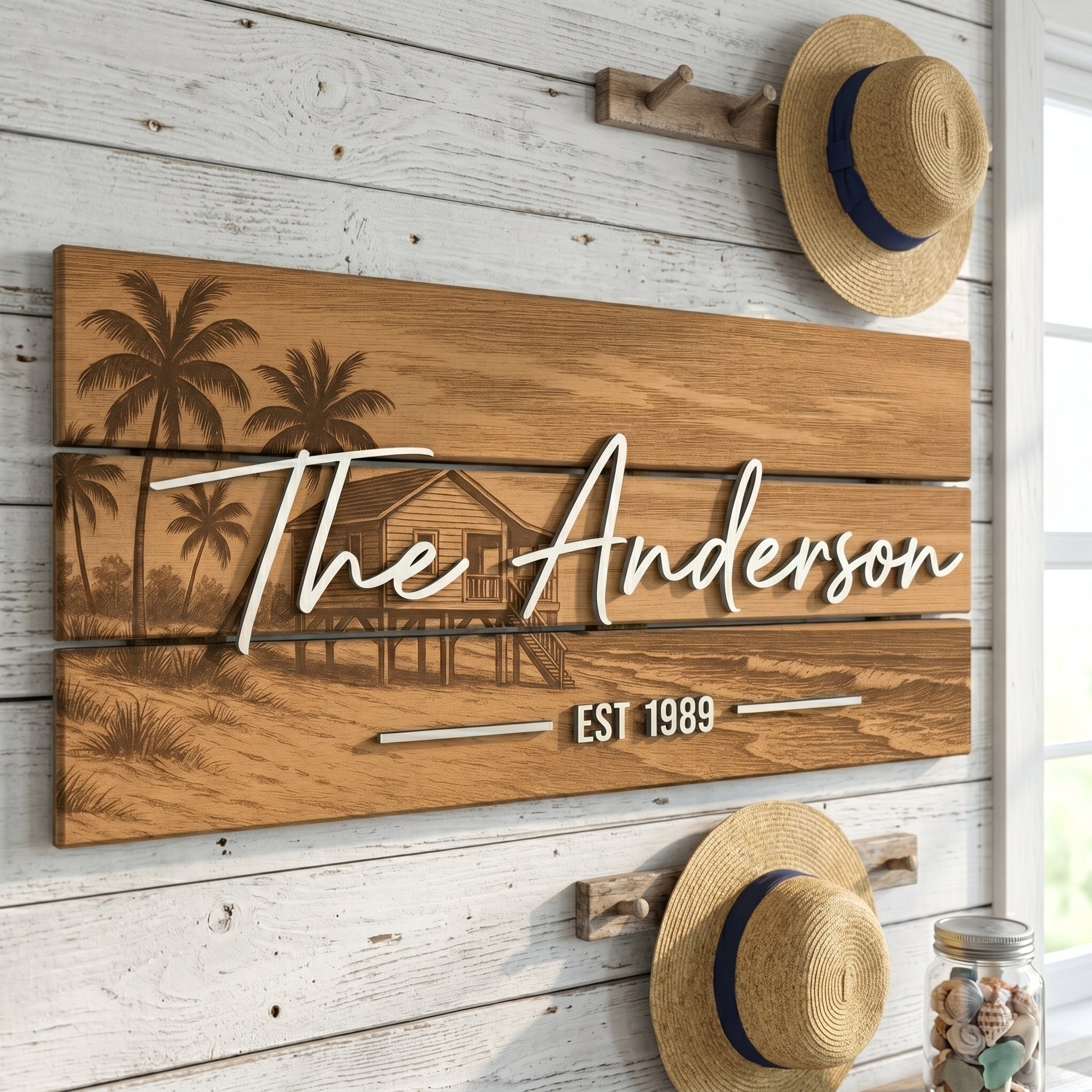 Decorative Wood Family Sign - Rustic Beach House