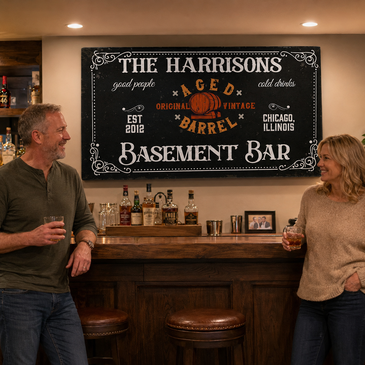 Basement Bar Canvas Sign, personalized design, view 3