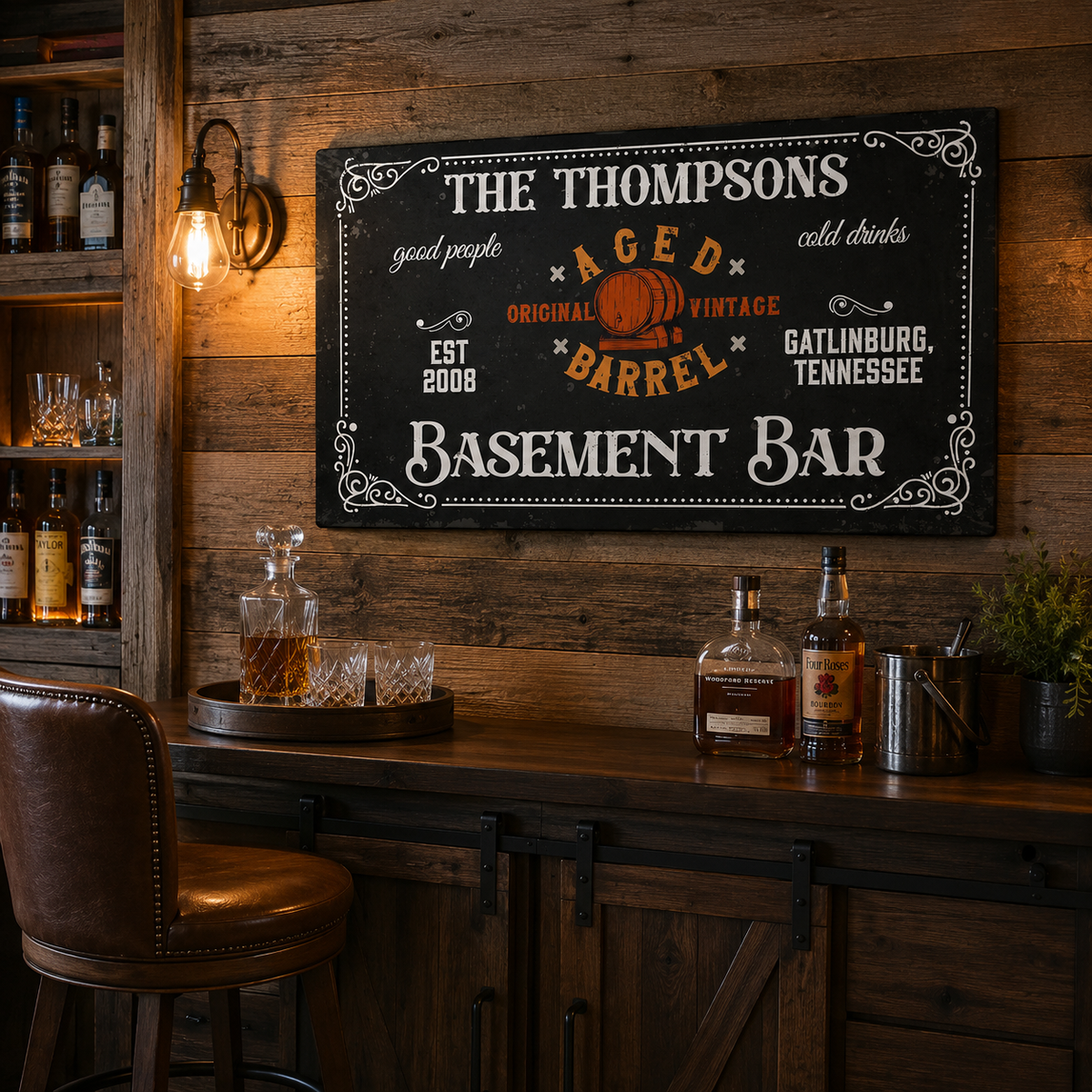 Basement Bar Canvas Sign, personalized design, view 5