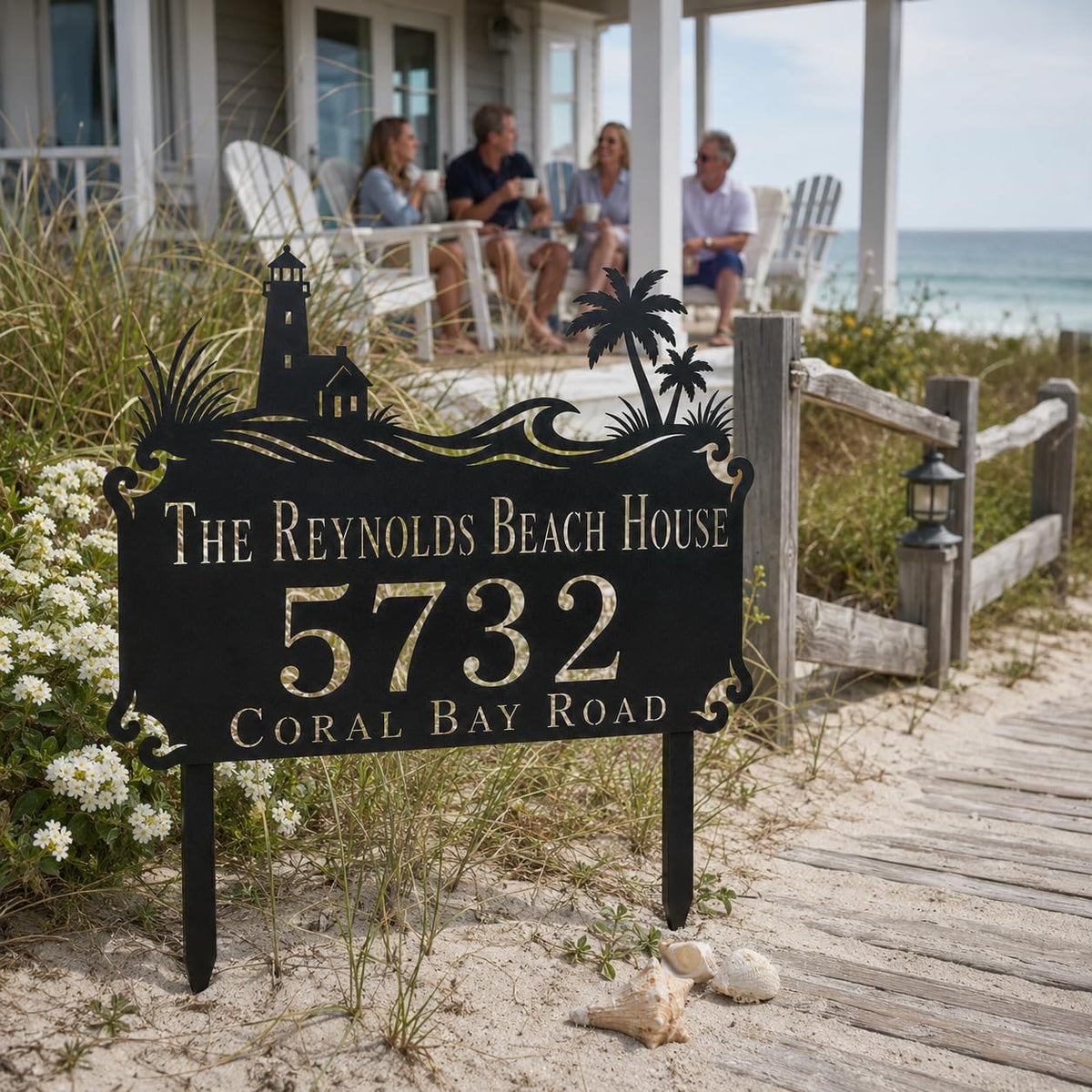 Personalized coastal beach house address sign as housewarming gift for new homeowners