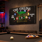 Personalized canvas billiards lounge sign – custom name game room wall art