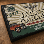 Garage canvas print tabletop closeup – 25x50 personalized wall art detail