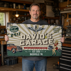 Custom garage canvas sign with owner name – vintage auto shop wall decor