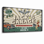 Personalized garage sign design – vintage style custom name canvas