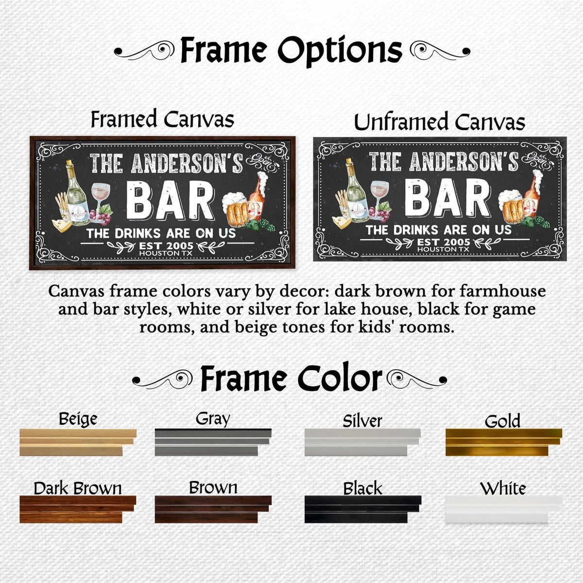 Personalized canvas wall art print – custom name sign for home bar, cabin and nursery