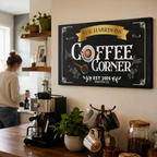 Personalized canvas coffee corner sign – custom name kitchen wall art