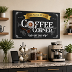 Custom coffee corner canvas in home coffee bar setting