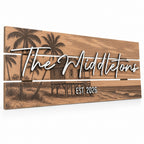 Personalized beach house wood sign – coastal family name decor