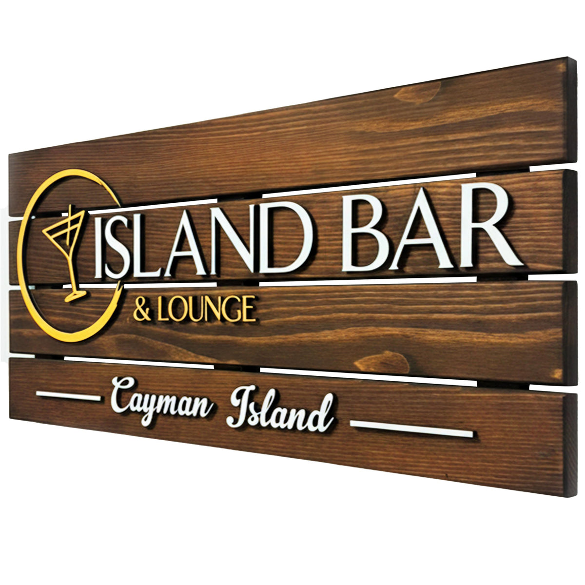 Custom business sign with a 3D wood logo plaque for a reception wall