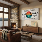 Lakehouse family name canvas – personalized rustic housewarming gift