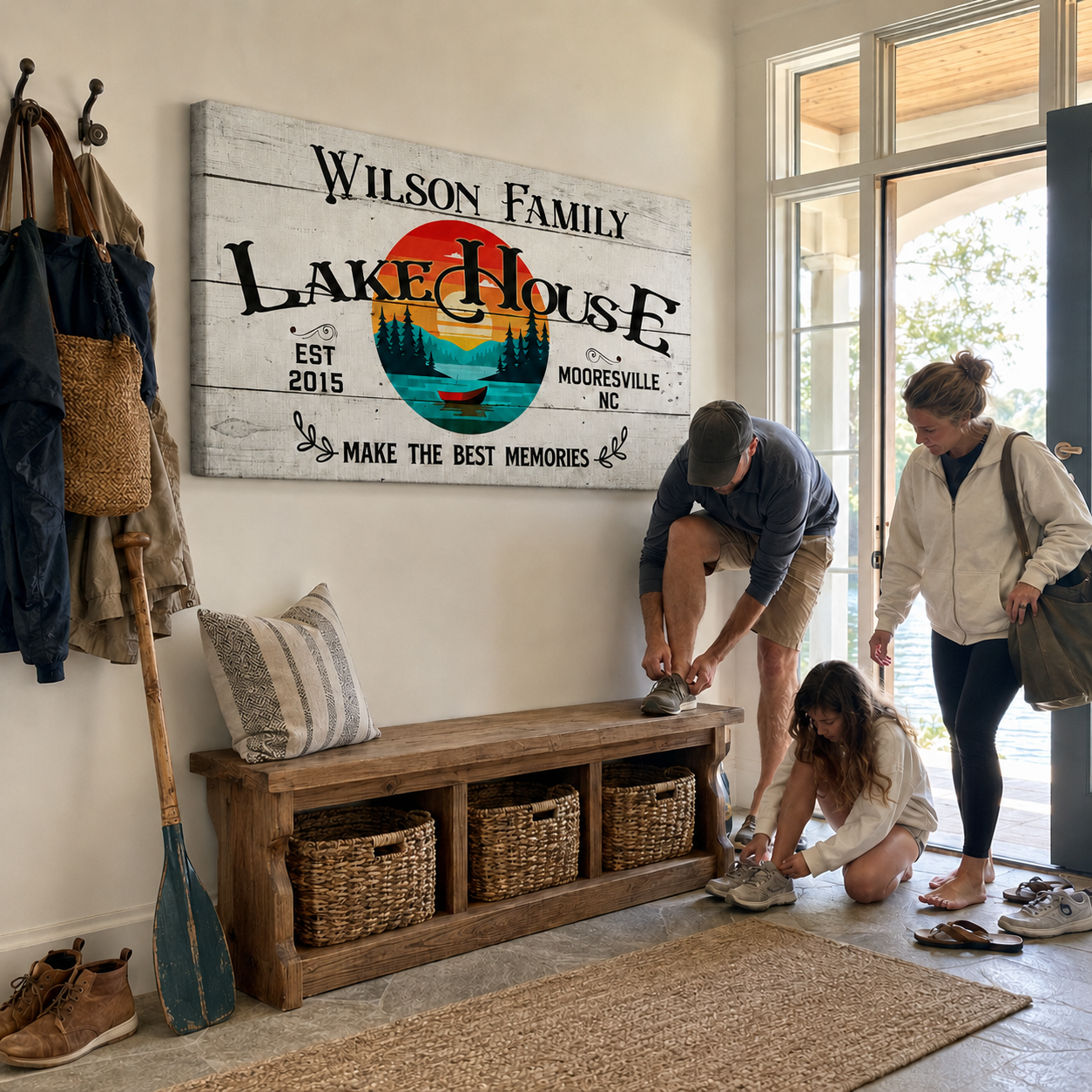 Custom cabin canvas sign – personalized lake house family decor