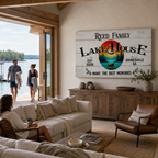 Custom lake house family sign – rustic canvas cabin decor