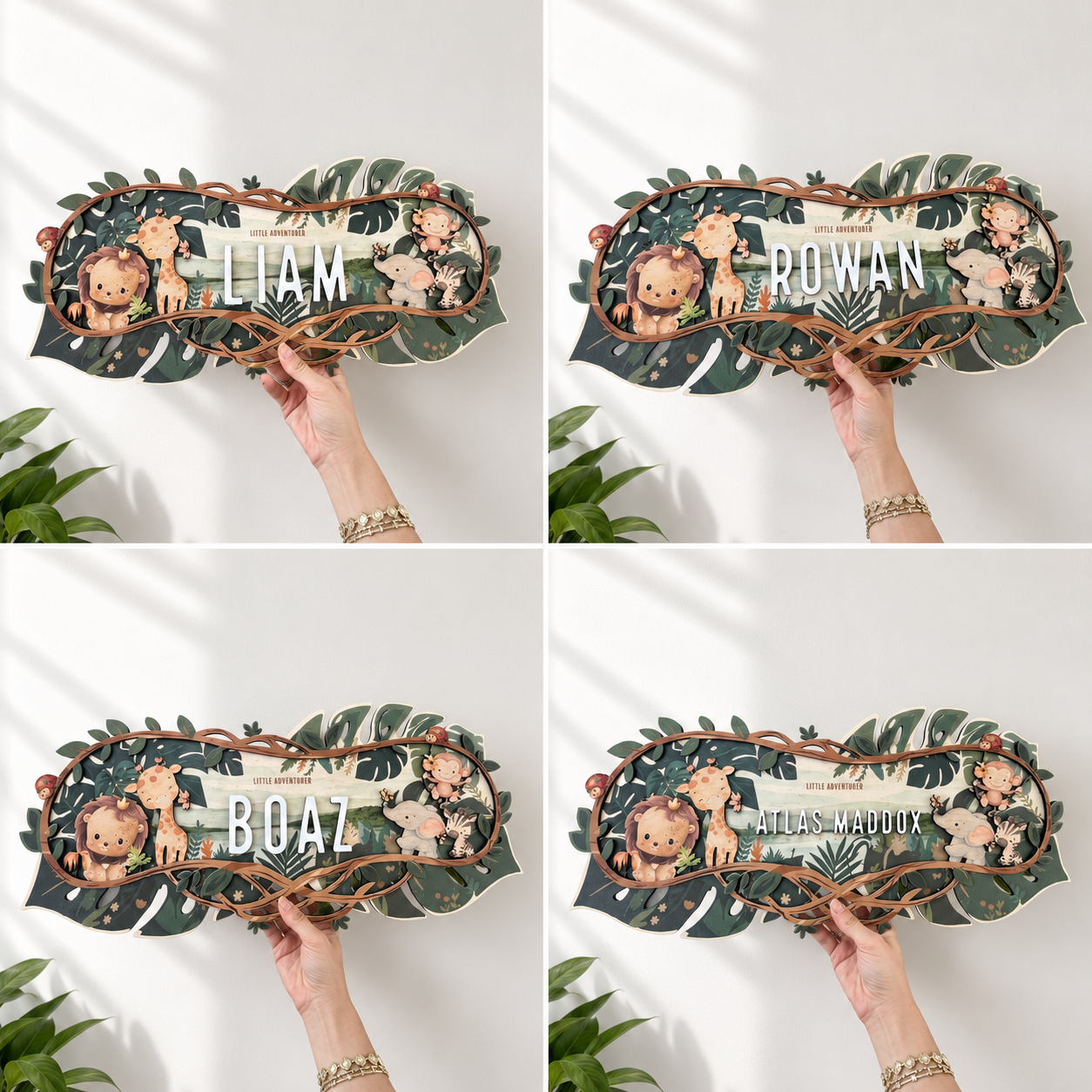 Personalized Nursery Name Sign – Custom 3D Wood Safari Jungle Design, Baby Shower Gift