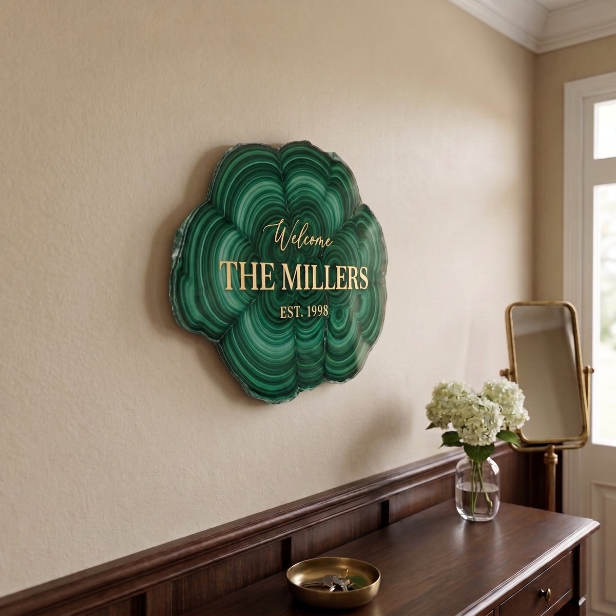 Emerald Family Name Glass Art, personalized design, view 6