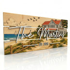 Personalized family name wood sign in a coastal cottage design