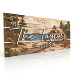 Personalized family name wood sign in a forest lodge design