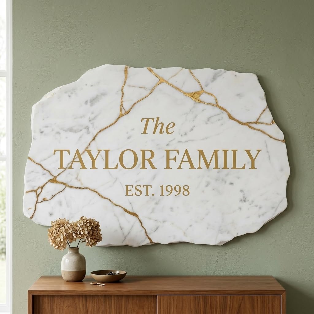 Custom gold marble family sign as housewarming and wedding gift