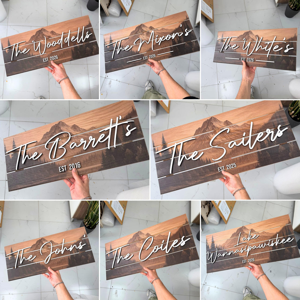 Family name mountain sign – housewarming gift for new homeowners