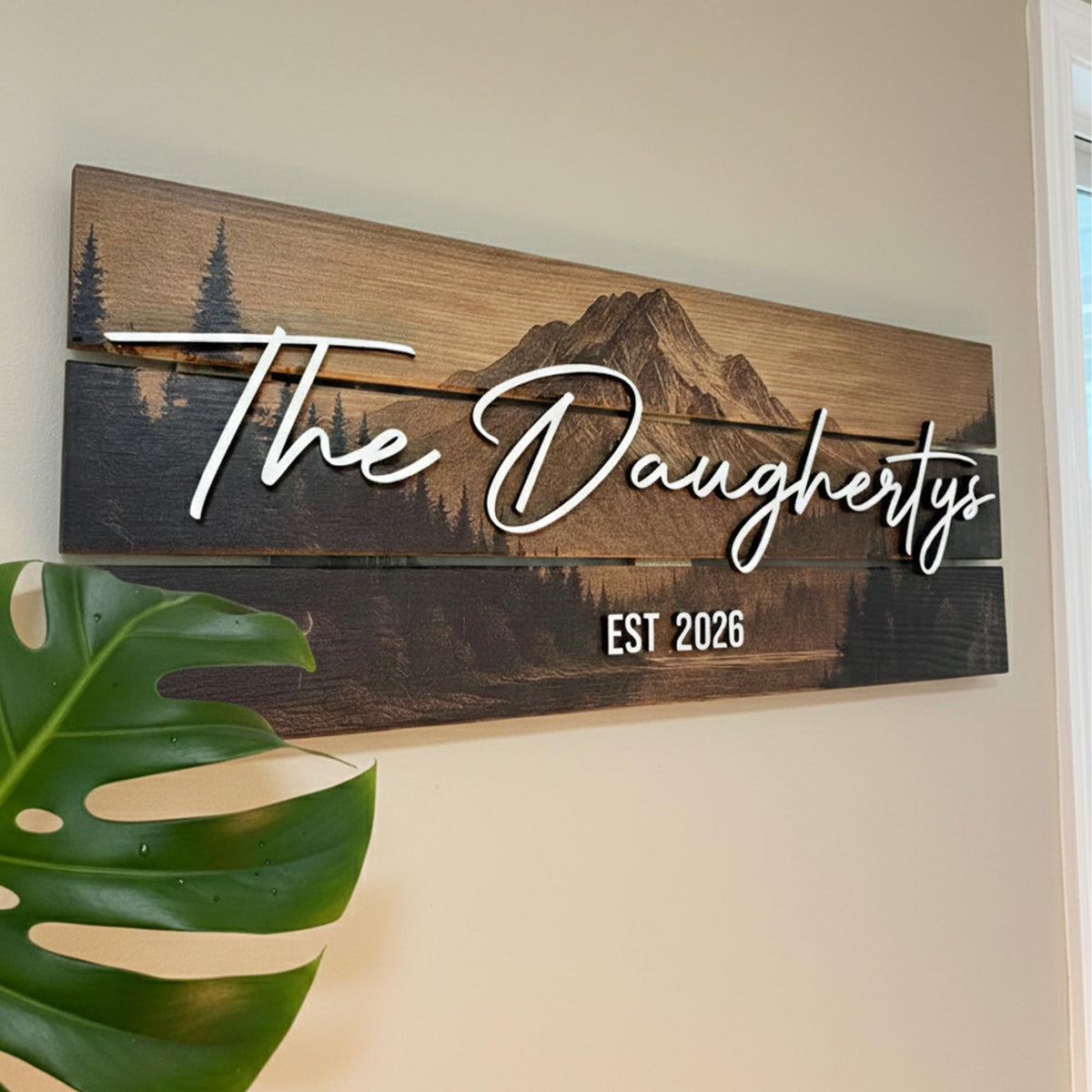 Personalized Mountain Family Name Wood Sign – Rustic Cabin Style Wedding Housewarming Gift | Aydan's Unique Finds