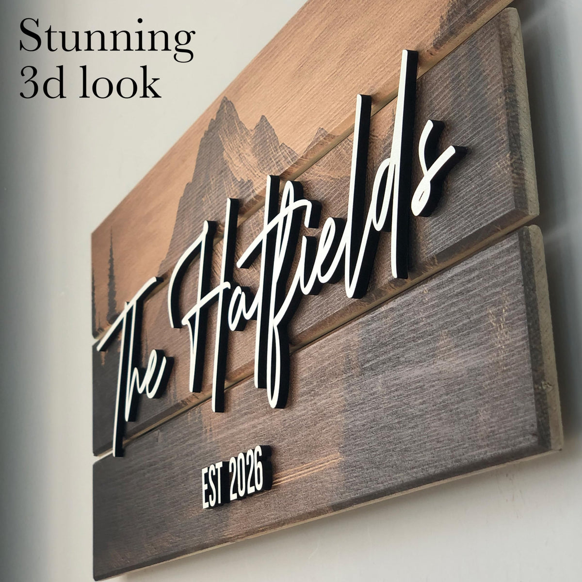 Personalized Mountain Family Name Wood Sign – Rustic Cabin Style Wedding Housewarming Gift | Aydan's Unique Finds