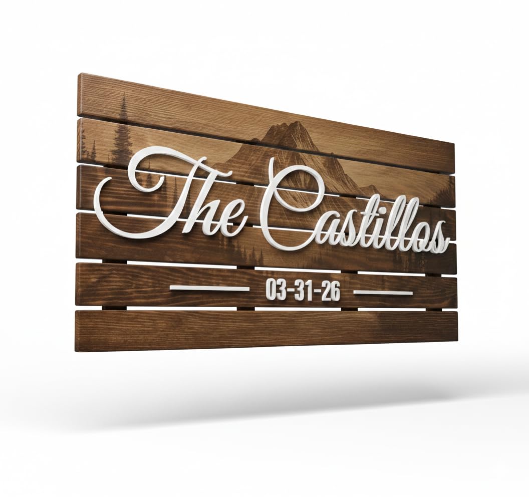 Personalized Mountain Family Name Wood Sign – Rustic Cabin Style Wedding Housewarming Gift | Aydan's Unique Finds