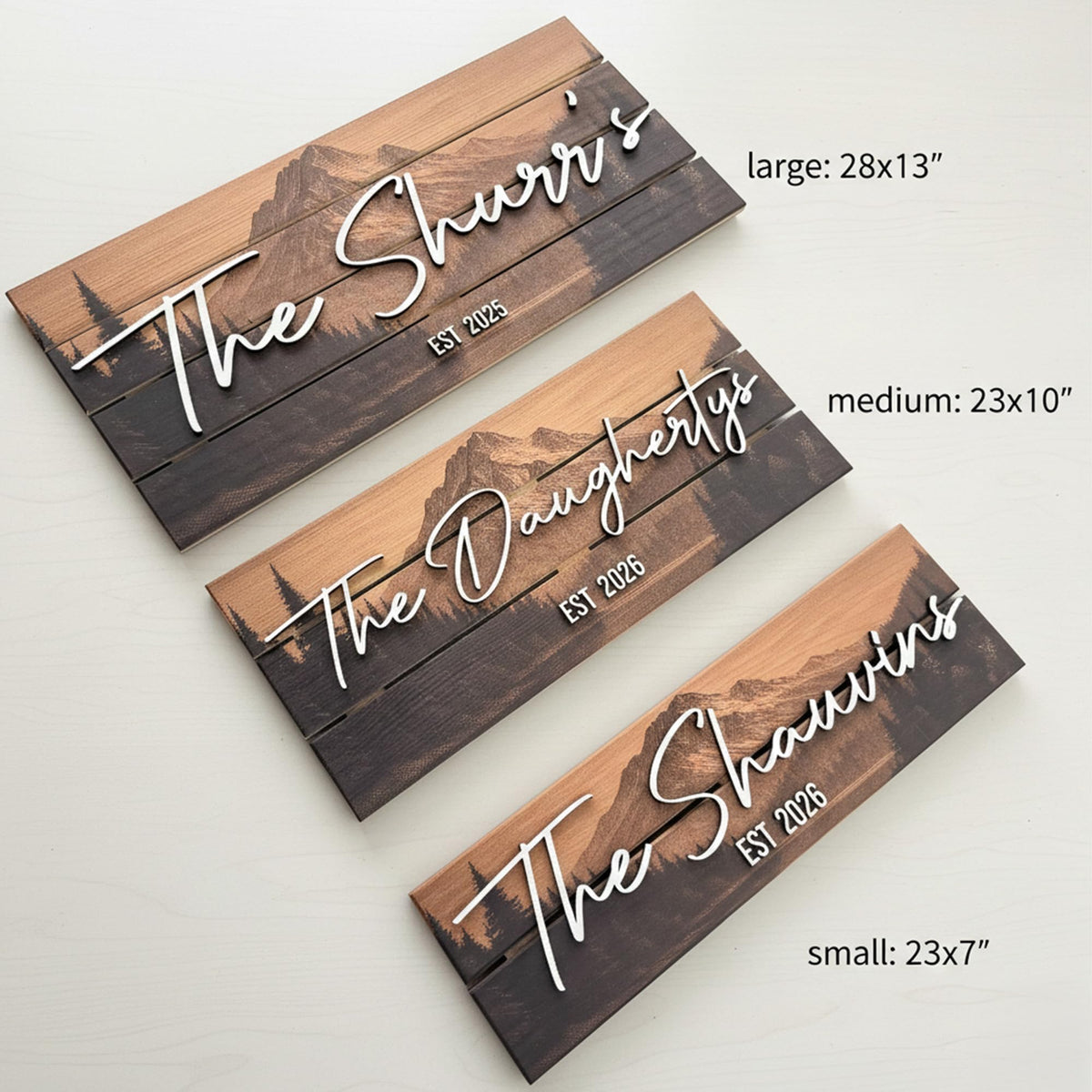 Personalized mountain decor for cabin, lodge or lake house entryway
