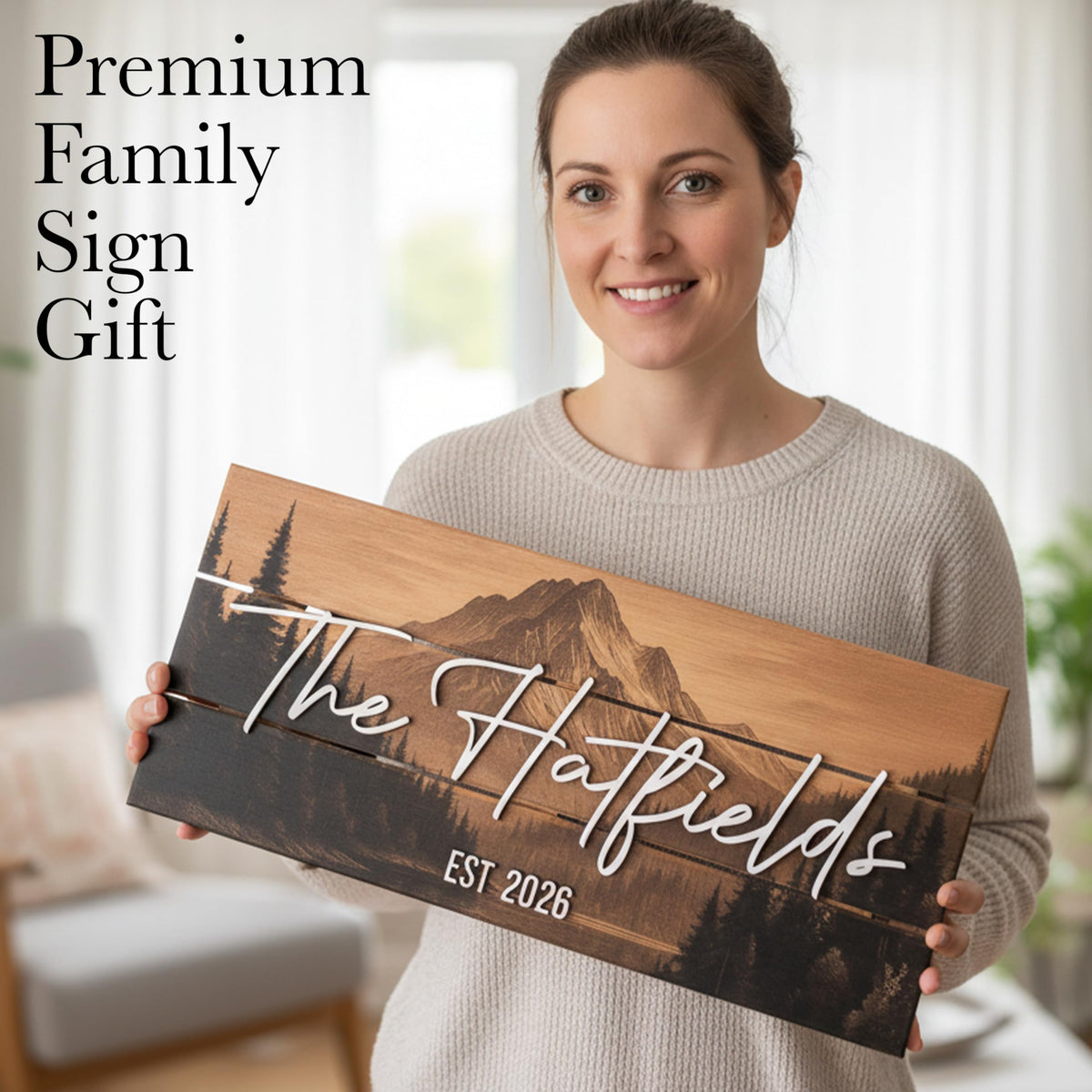 Rustic mountain family sign – lake house and log cabin decor