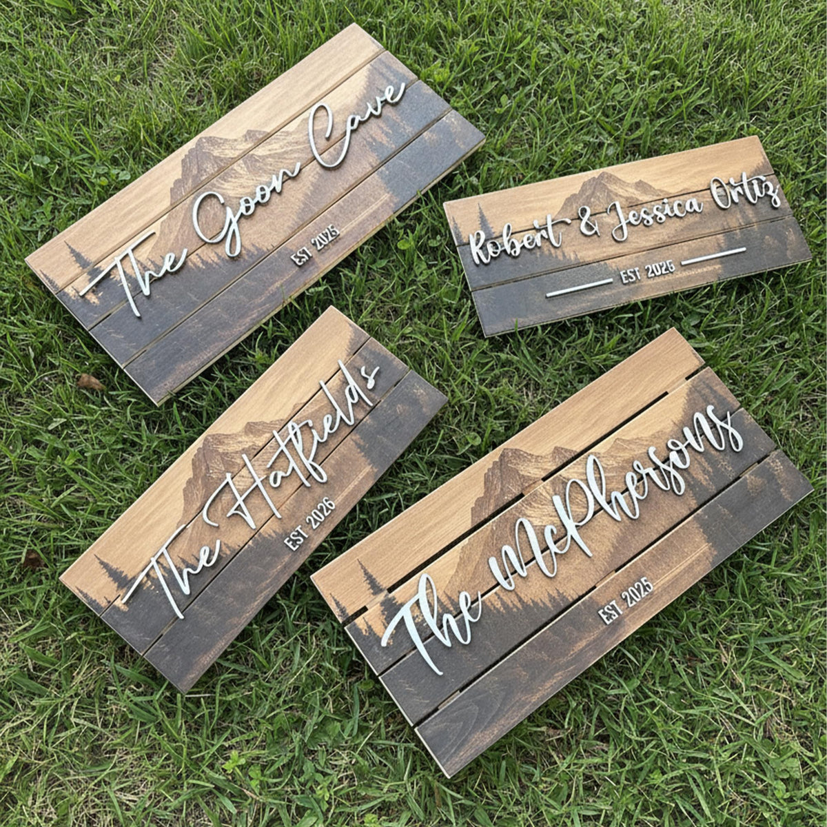 Handmade mountain family sign – personalized gift for outdoor lovers