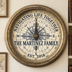 Personalized family name wood sign with nautical compass design and raised 3D lettering