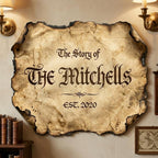 Personalized parchment wood wall art with custom family name for entryway decor
