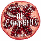 Personalized family name wood sign with pomegranate botanical design and raised 3D lettering