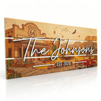 Personalized Route 66 highway pallet style family name sign in solid wood
