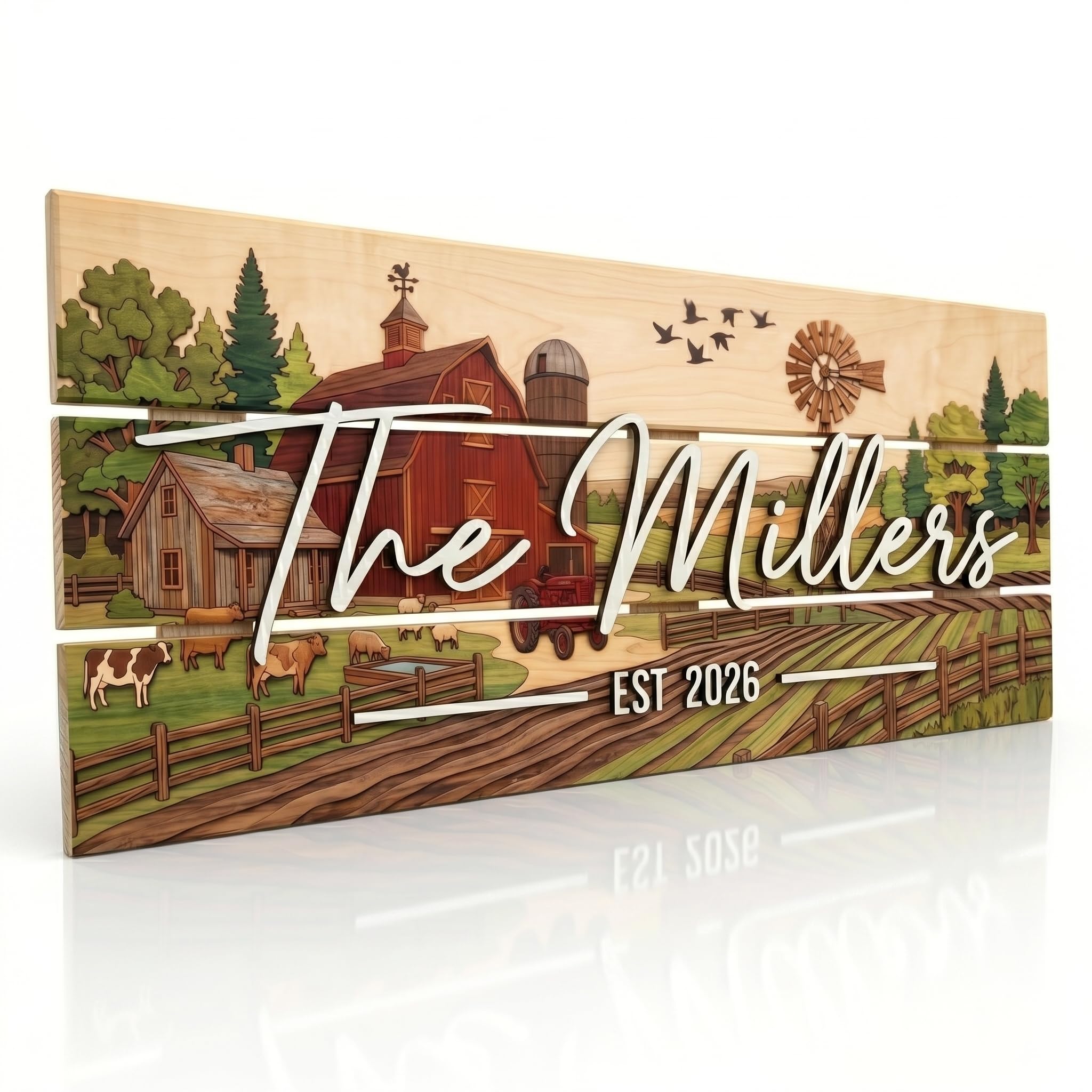 Personalized rustic barn pallet style family name sign in solid wood