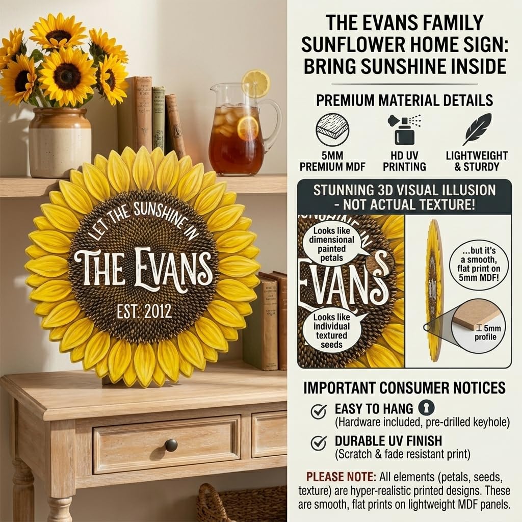 Sunflower welcome sign as a personalized housewarming gift