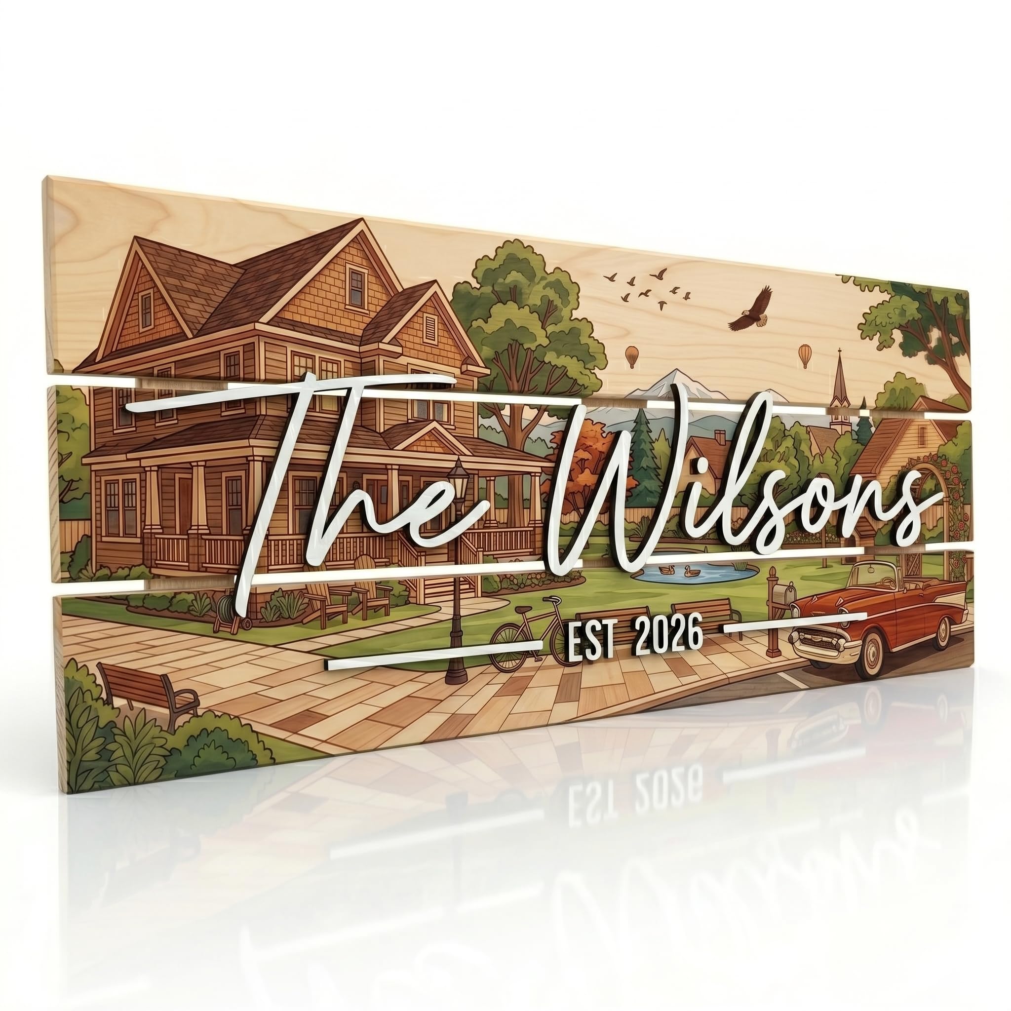 Personalized Tuscan villa pallet style family name sign in solid wood