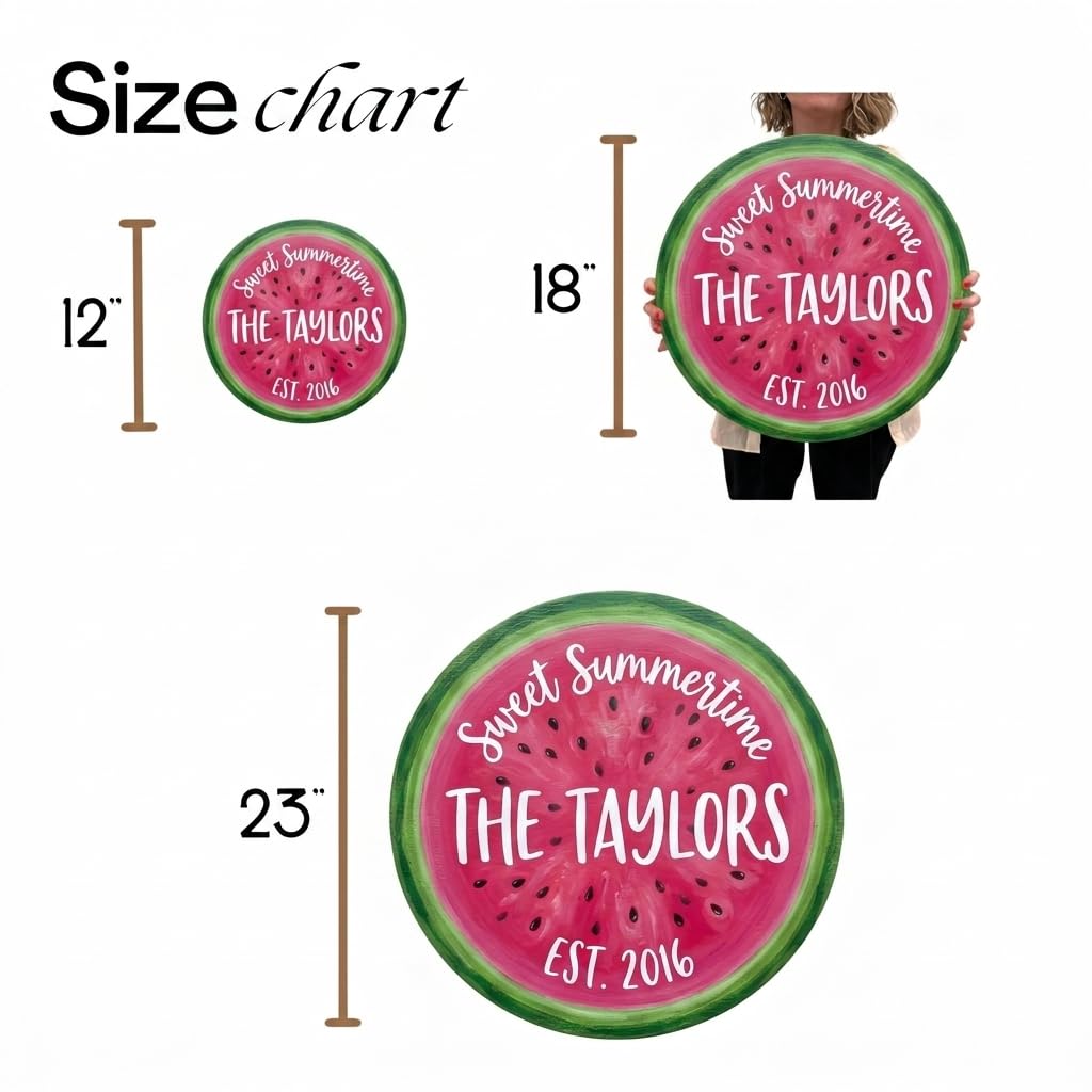 Personalized watermelon wood wall art with custom family name for summer kitchen decor