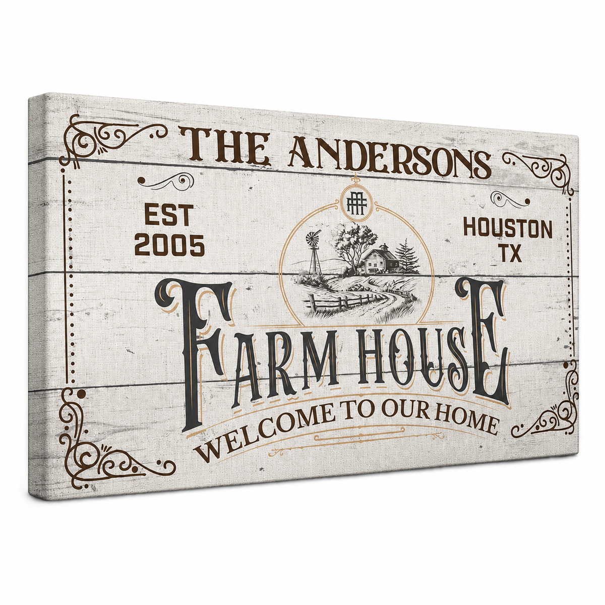 Farmhouse family name canvas in home , personalized rustic decor