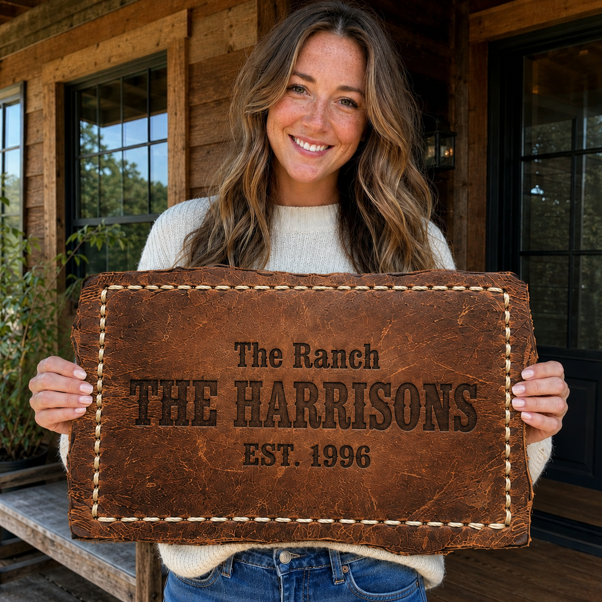 Western Leather Family Name Sign