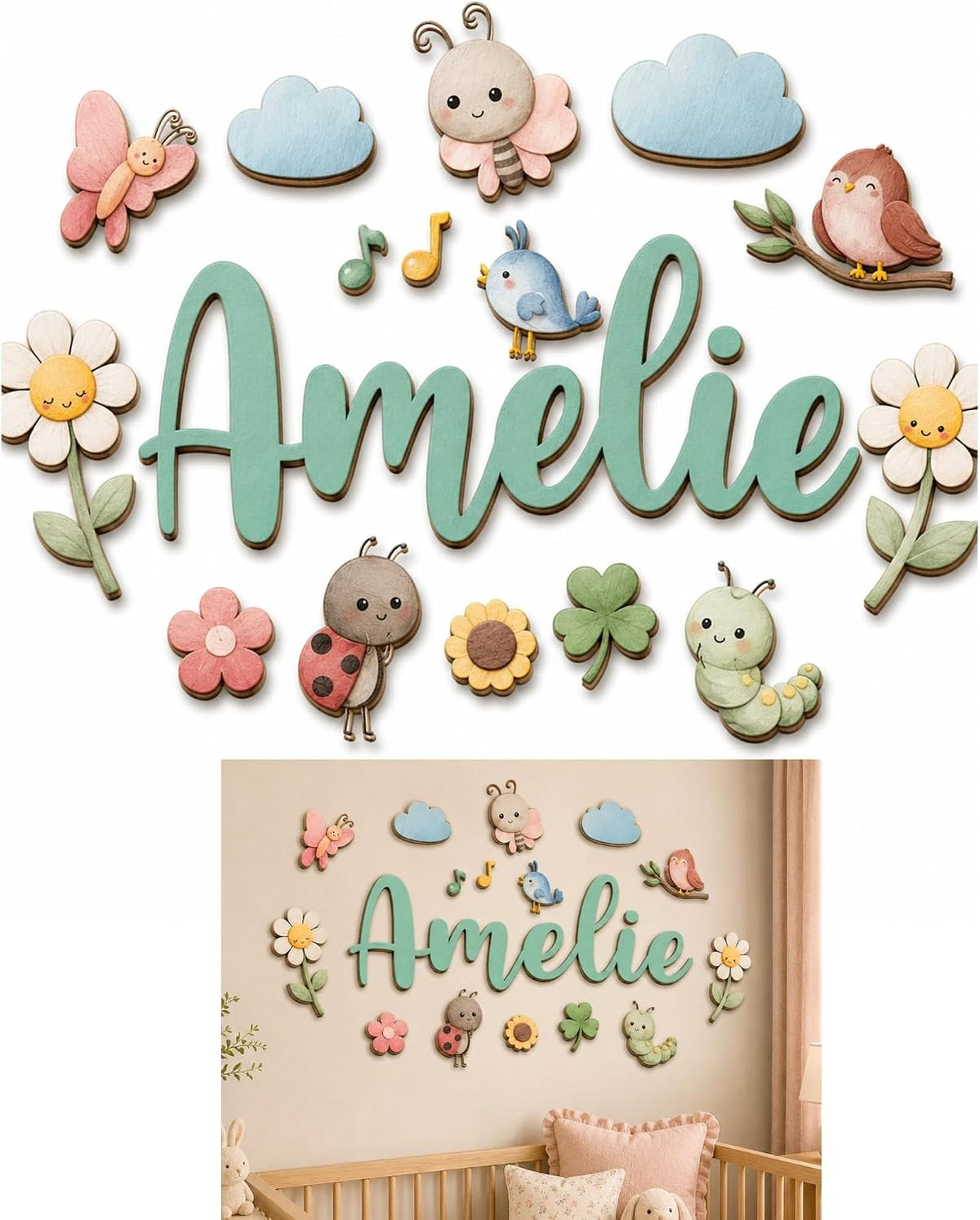 Personalized Forest Friends Nursery Name Sign, customized with your text and made to order