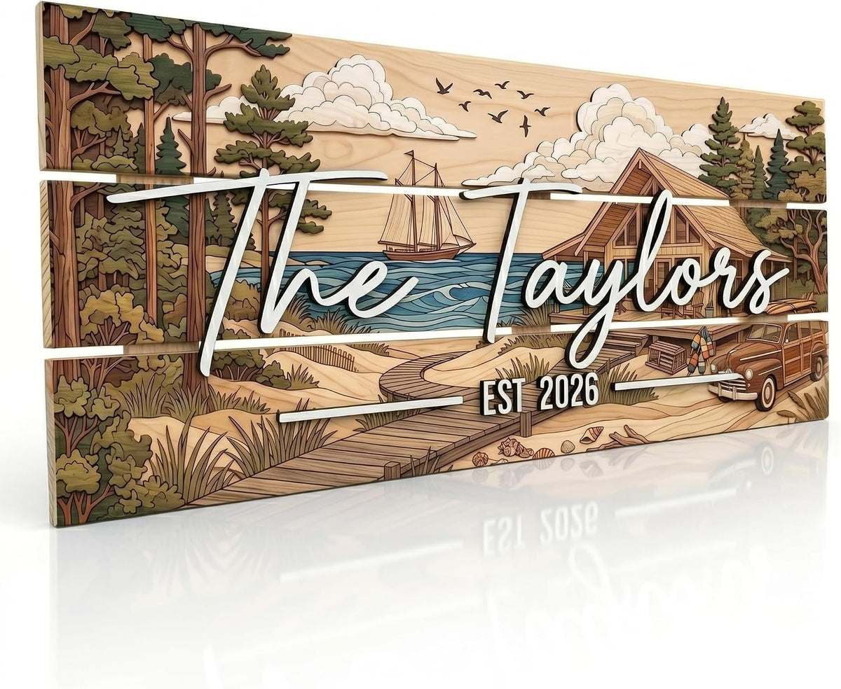 Personalized Forest Lodge Family Name Sign, customized with your text and made to order