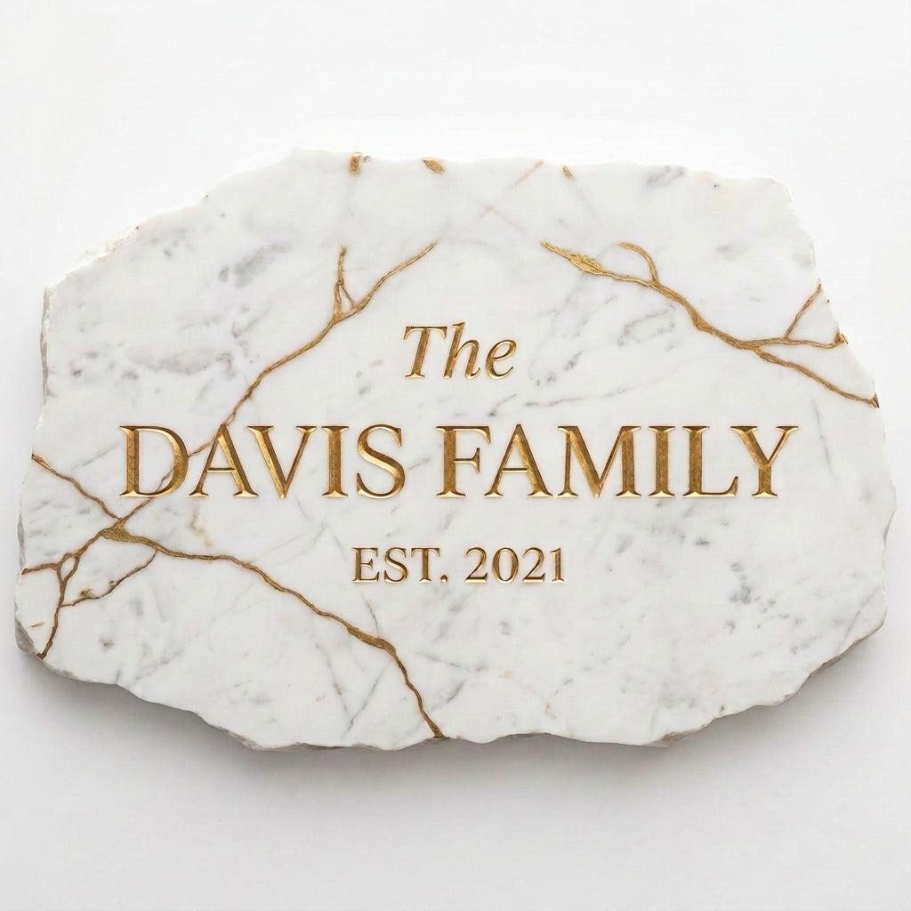 Personalized Gold Marble Family Name Sign, customized with your text and made to order
